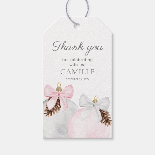 Winter Pink Girl Baby Dusche Danke Geschenkanhänger (Vorderseite)