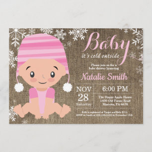 Winter Pink Girl Babydusche Einladung Burlap