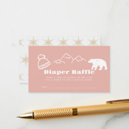 Winter Pink Hand-Drawn Baby Diaper Raffle Ticket Begleitkarte
