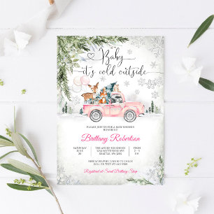 Winter-Pink-Lkw-Baby-Shower-Einladung Einladung