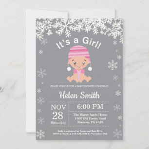 Winter-Pink-Mädchen-Baby-Party-Schneeflocken-Einla Einladung
