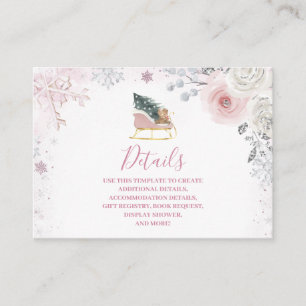 Winter-Pink-Schneeflocken-Schlitten-Baby-Party-Det Begleitkarte