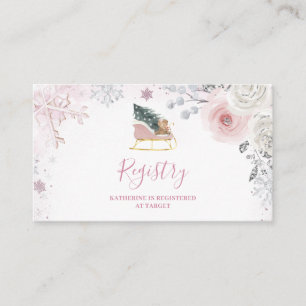 Winter-Pink-Schneeflocken-Schlitten-Baby-Shower-Ge Begleitkarte