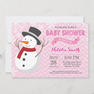 Winter-Pink-Schneemann-Mädchen-Baby-Shower-Einladu Einladung