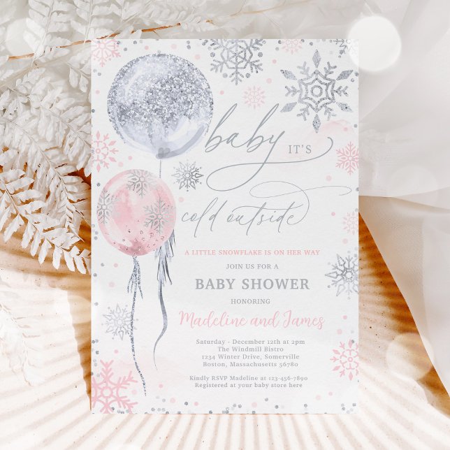 Winter Pink Silver Snowflake Baby Dusche Einladung (Von Creator hochgeladen)