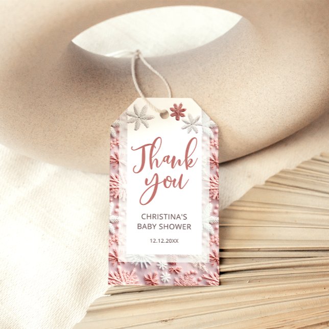 Winter Pink Silver Snowflake Elegantes Baby Dusche Geschenkanhänger (Von Creator hochgeladen)