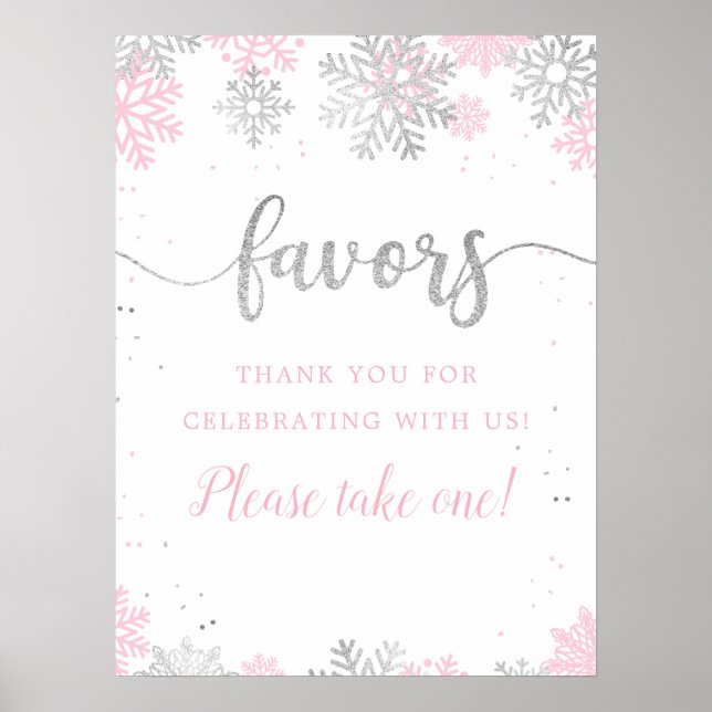 Winter Pink Silver Snowflake Favoriten Bitte nehme Poster (Vorne)