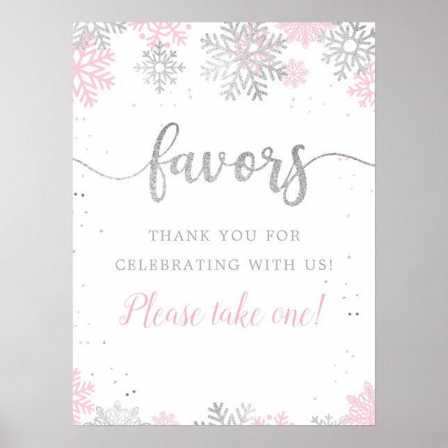 Winter Pink Silver Snowflake Favoriten Bitte nehme Poster (Vorne)