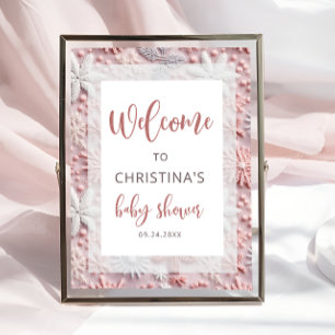 Winter Pink Silver Snowflakes Baby Dusche Willkomm Poster