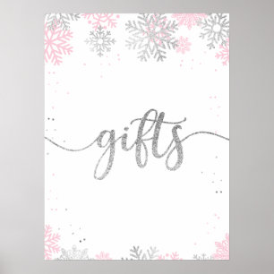 Winter Pink Silver Snowflakes Geschenke Poster