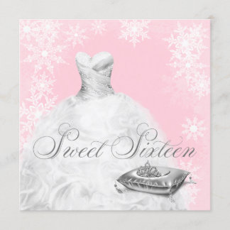 Winter Pink Snowflake 16 . Geburtstag Party Einladung