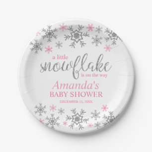 Winter Pink Snowflake Babydusche Pappteller