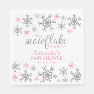 Winter Pink Snowflake Babydusche Serviette
