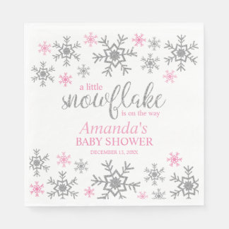 Winter Pink Snowflake Babydusche Serviette