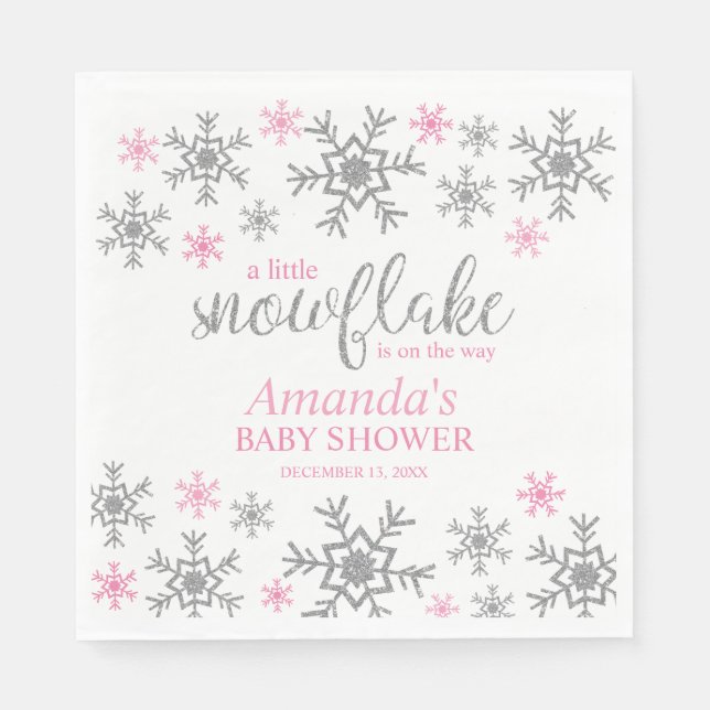 Winter Pink Snowflake Babydusche Serviette (Vorderseite)
