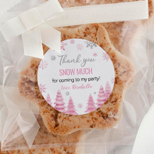 Winter Pink Snowflake Danke zum Geburtstag Runder Aufkleber