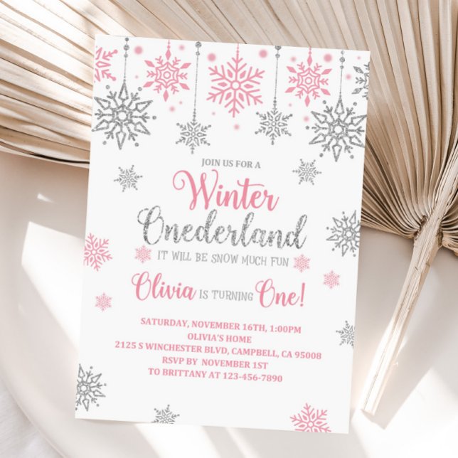 Winter Pink Snowflake Geburtstag Einladung (Von Creator hochgeladen)
