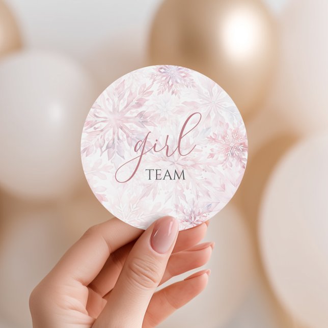 Winter Pink Snowflake Gender Reveal Team Girl Runder Aufkleber (Von Creator hochgeladen)