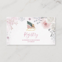 Winter Pink Snowflake Sleigh Baby Shower Registry Begleitkarte