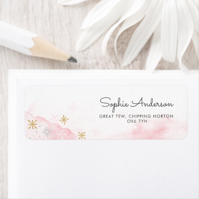 Winter Pink Snowflakes Baby Dusche Label (Insitu)