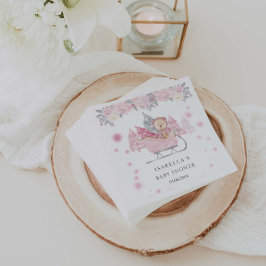 Winter Pink Teddy Bear Sleigh Girl Babydusche Serviette