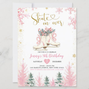 Winter Pink und Gold Girl Ice Skaten zum Geburtsta Einladung