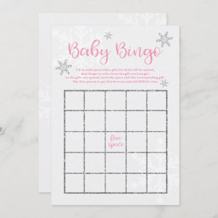 Winter Pink und Silver Snowflake Baby Bingo Einladung