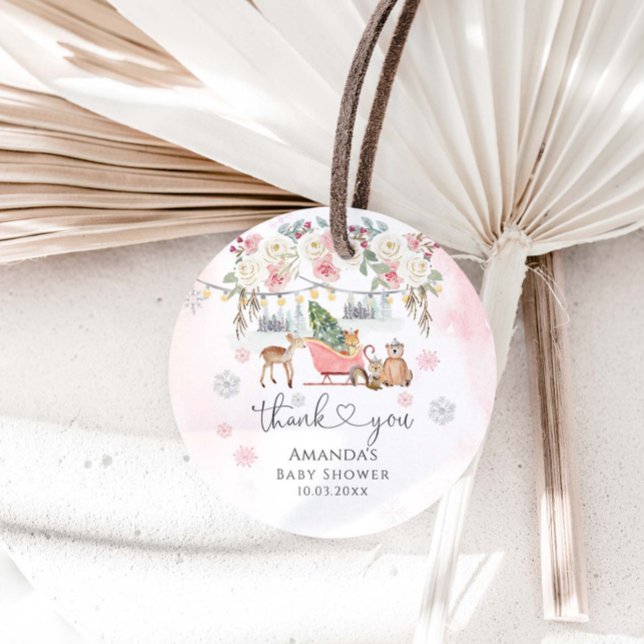 Winter Pink Woodland Animals Girl Baby Dusche Geschenkanhänger (Von Creator hochgeladen)