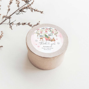 Winter Pink Woodland Animals Girl Baby Dusche Runder Aufkleber