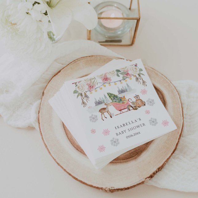 Winter Pink Woodland Animals Girl Baby Dusche Serviette (Von Creator hochgeladen)