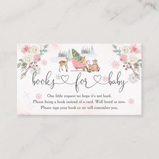 Winter Pink Woodland Tiere Mädchen Bücher für Kind Begleitkarte (Vorderseite)