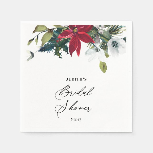 Winter Poinsettia Brautparty Serviette (Vorderseite)
