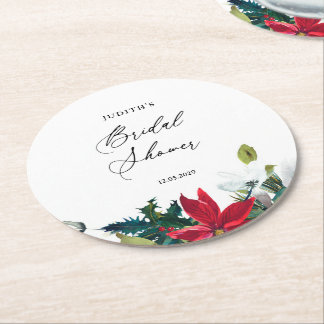 Winter Poinsettia Bridal Shower Runder Pappuntersetzer