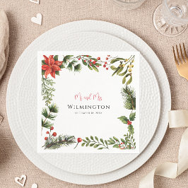 Winter Poinsettia Grüne Blumenpapier Serviette