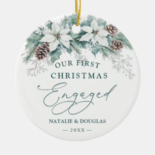 Winter Poinsettia Pine Unser Verlobtes Weihnachtsf Keramik Ornament