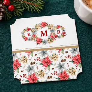 Winter-Poinsettia-Trio-Monogramm-Weihnachten Untersetzer