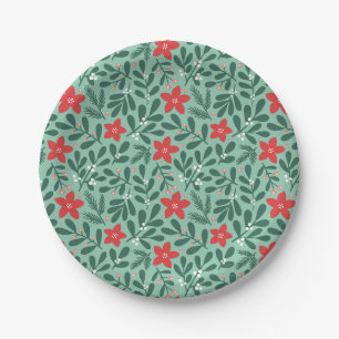 Winter-Poinsettien-Muster - Weihnachtsblume Pappteller