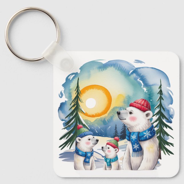 Winter Polar Bär Familie Weihnachten individuell a Schlüsselanhänger (Vorderseite)