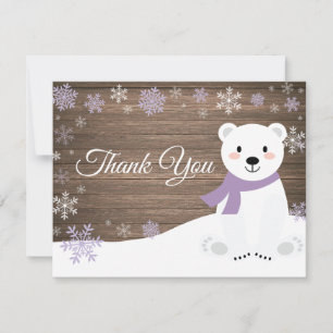 Winter-Polar-Bär-Schneeflocke-Lila-Dankeschön-Kart Dankeskarte