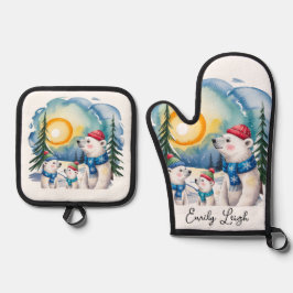 Winter Polar Bären Weihnachten Ofenhandschuh & Topflappen-Set