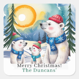 Winter Polar Bären Weihnachten Quadratischer Aufkleber