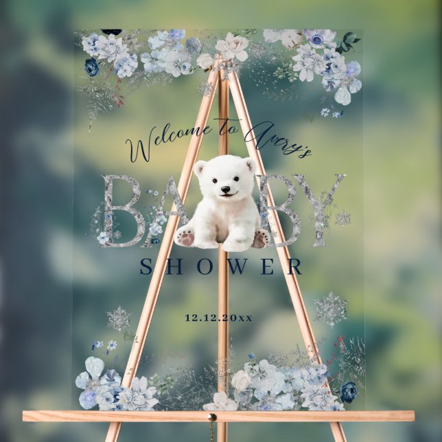 Winter Polar Bear Baby Boy Dusche Willkommen Acrylschild (Neutral)