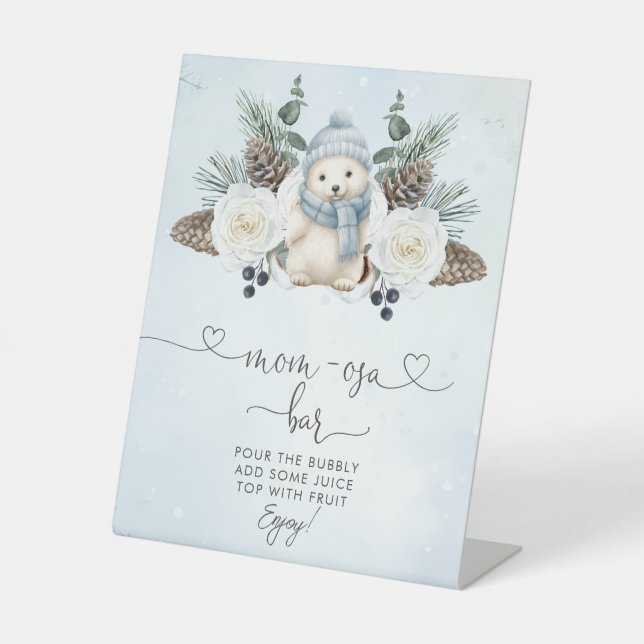 Winter Polar Bear Boy Baby Shower Mama-osa Bar Sockelschild (Vorderseite)