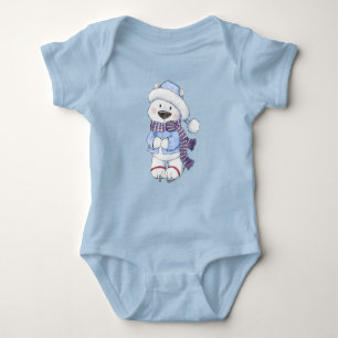 Winter Polar Bear Ice Skaten Baby Strampler