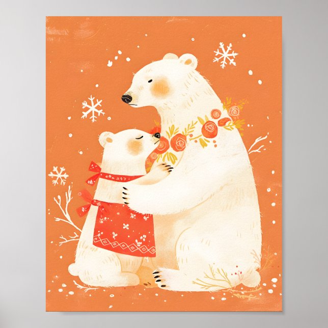 Winter Polar Bear Mom & Baby Cozy Nordic Poster (Vorne)