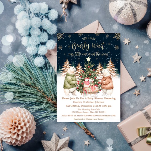 Winter Polar Bear Snowflake Babydusche Einladung (Von Creator hochgeladen)