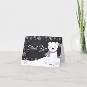 Winter Polar Bear Snowflake Purple Chalkboard Dankeskarte