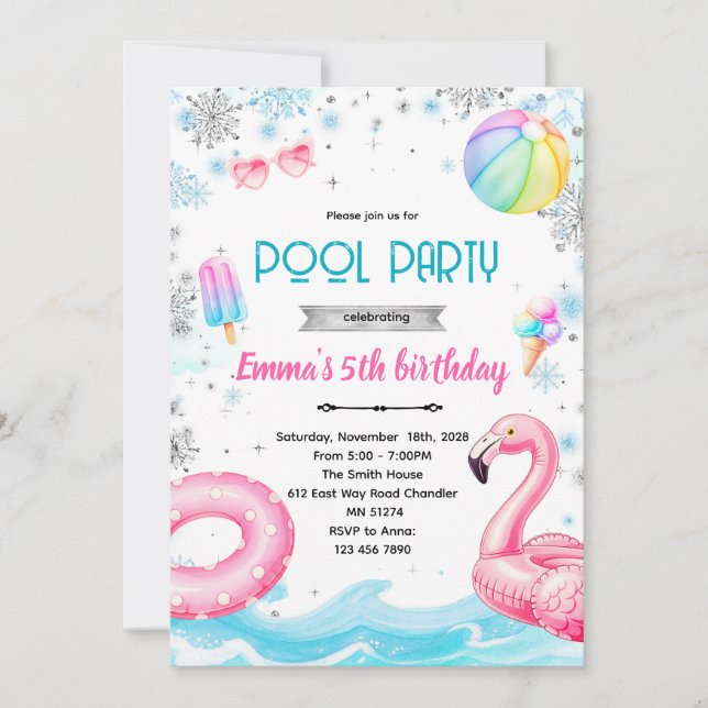 Winter-Pool-Girl-Themen-Einladung Einladung (Vorderseite)