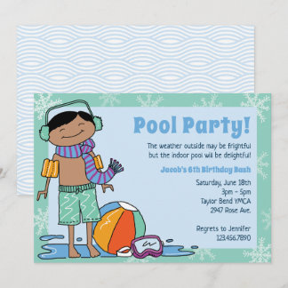 Winter Pool Party Black Hair Boy Innenschwimmbad Einladung