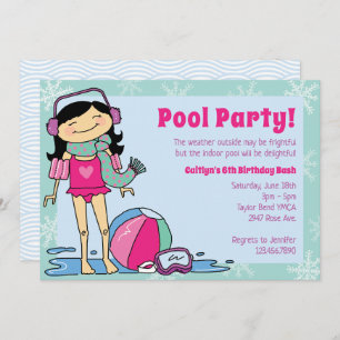 Winter Pool Party Schwarzes Haar Girl Indoor Swim Einladung
